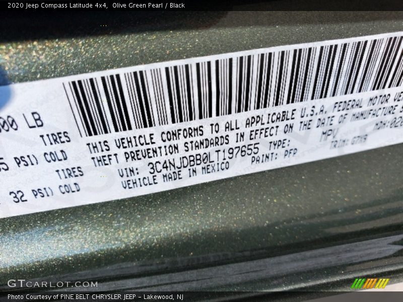 2020 Compass Latitude 4x4 Olive Green Pearl Color Code PFP