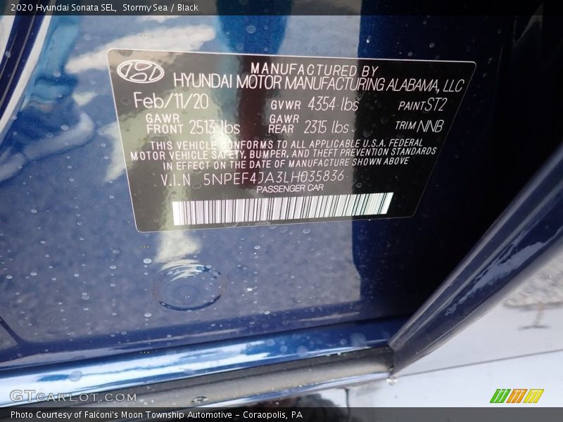 Stormy Sea / Black 2020 Hyundai Sonata SEL