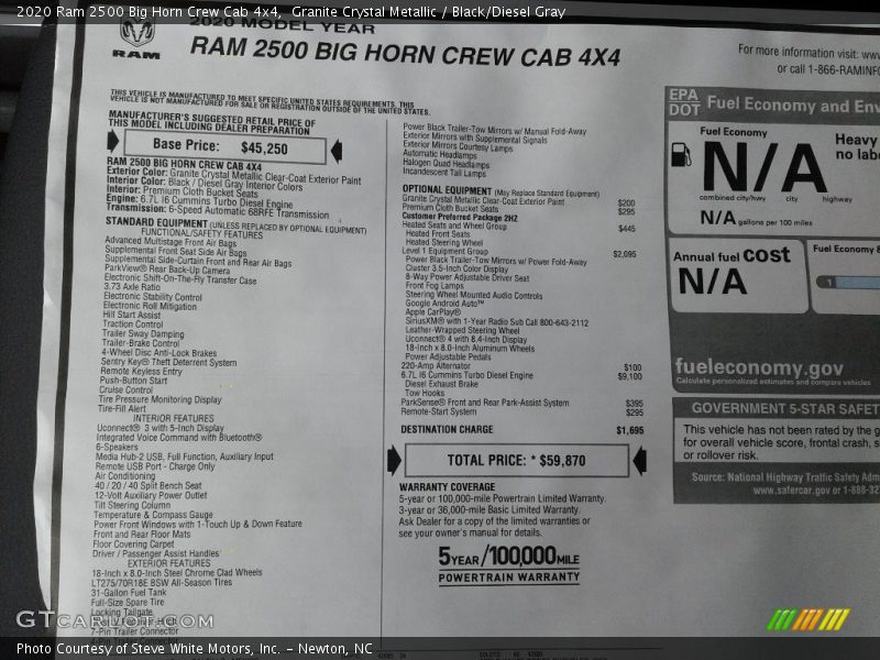 Granite Crystal Metallic / Black/Diesel Gray 2020 Ram 2500 Big Horn Crew Cab 4x4