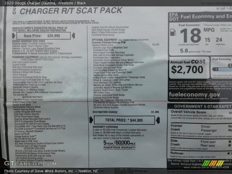  2020 Charger Daytona Window Sticker