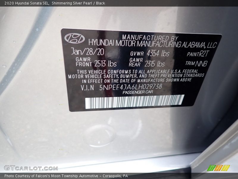 Shimmering Silver Pearl / Black 2020 Hyundai Sonata SEL
