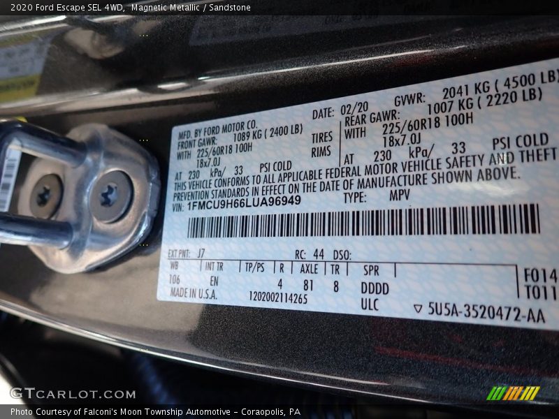 Magnetic Metallic / Sandstone 2020 Ford Escape SEL 4WD