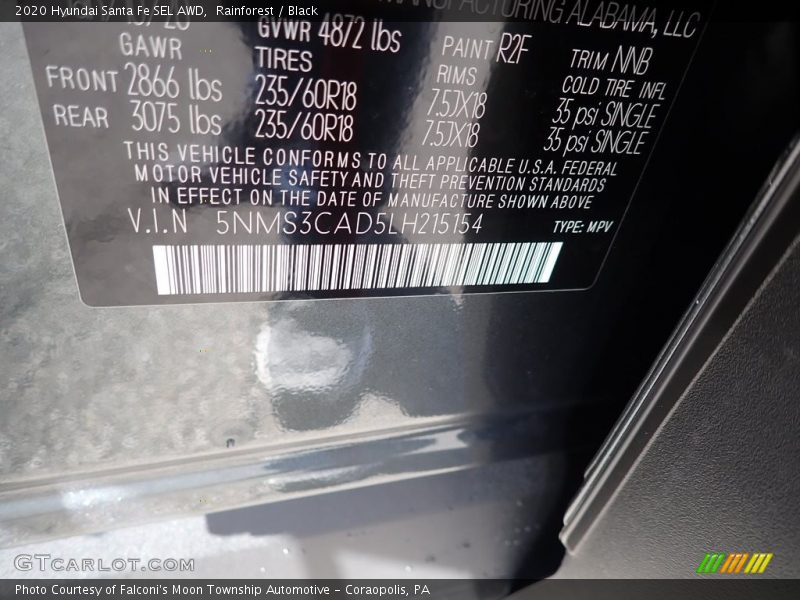 Rainforest / Black 2020 Hyundai Santa Fe SEL AWD