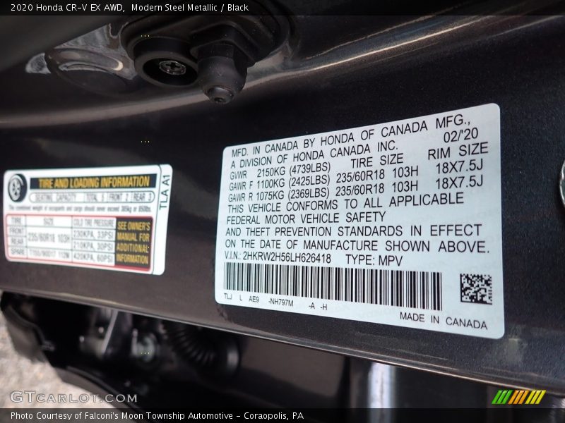 Modern Steel Metallic / Black 2020 Honda CR-V EX AWD
