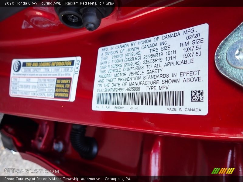 Radiant Red Metallic / Gray 2020 Honda CR-V Touring AWD