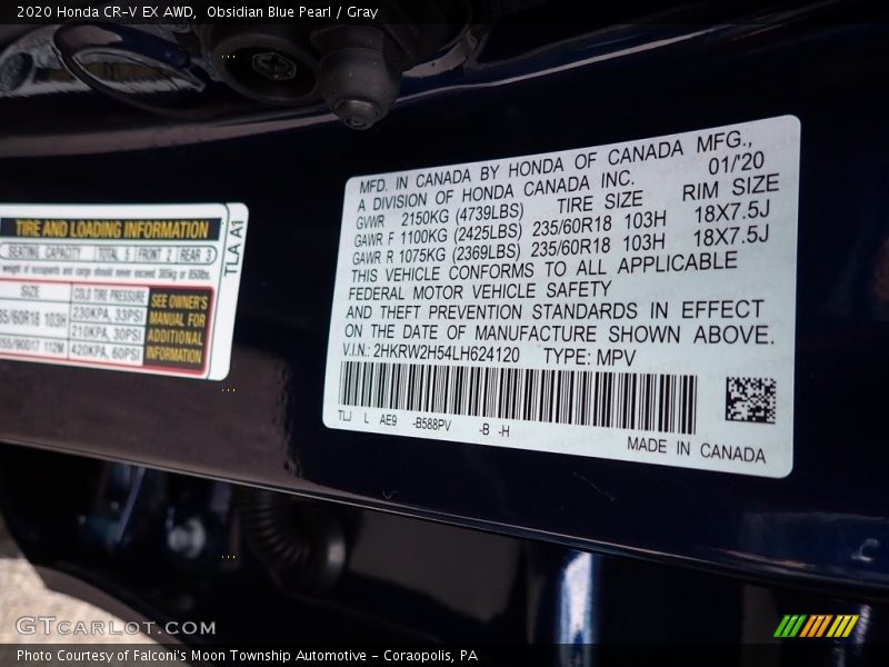 Obsidian Blue Pearl / Gray 2020 Honda CR-V EX AWD