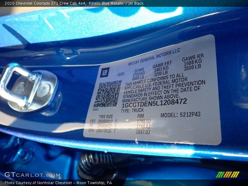 Kinetic Blue Metallic / Jet Black 2020 Chevrolet Colorado Z71 Crew Cab 4x4