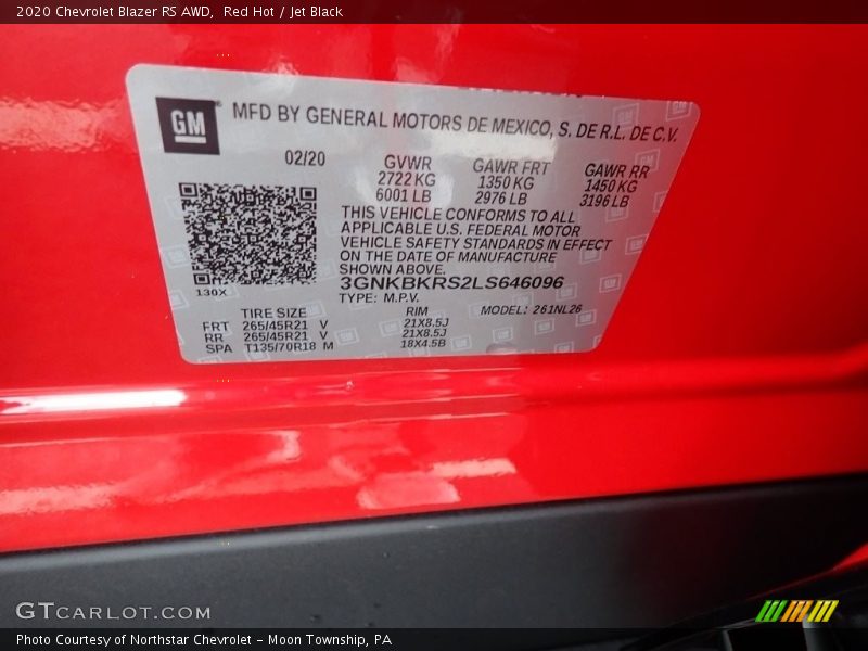 Red Hot / Jet Black 2020 Chevrolet Blazer RS AWD