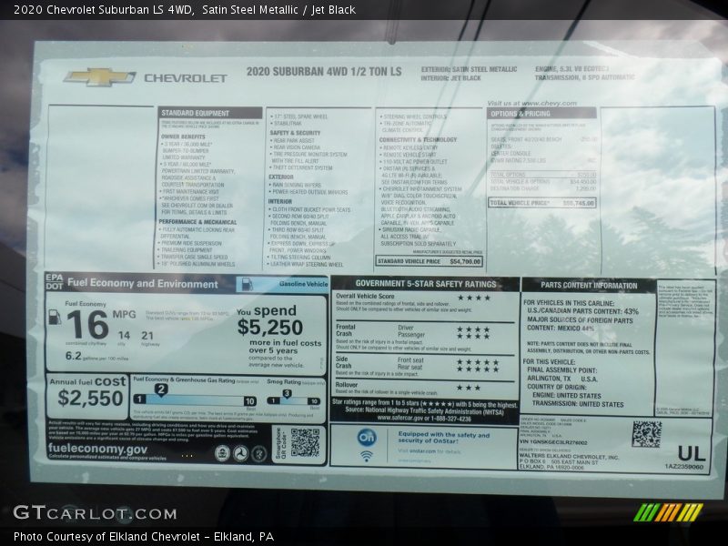 Satin Steel Metallic / Jet Black 2020 Chevrolet Suburban LS 4WD