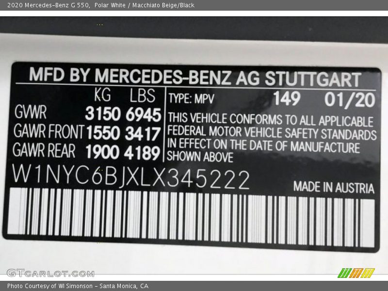 Polar White / Macchiato Beige/Black 2020 Mercedes-Benz G 550
