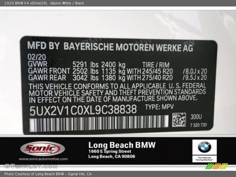 Alpine White / Black 2020 BMW X4 xDrive30i
