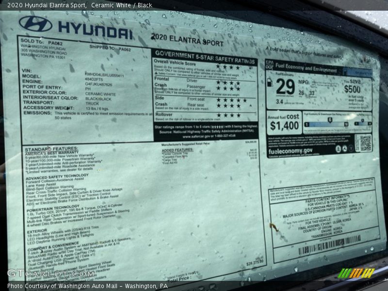Ceramic White / Black 2020 Hyundai Elantra Sport