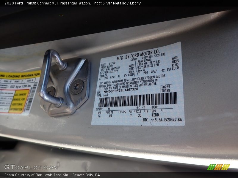 Ingot Silver Metallic / Ebony 2020 Ford Transit Connect XLT Passenger Wagon