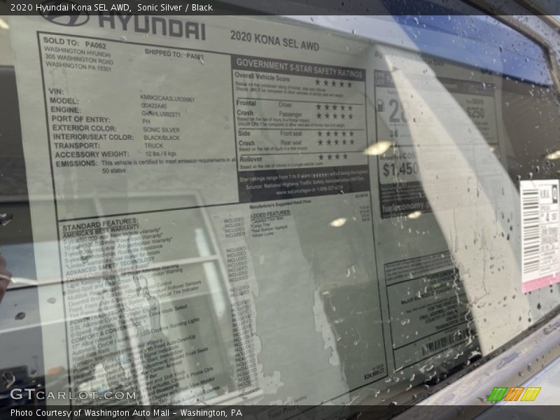 Sonic Silver / Black 2020 Hyundai Kona SEL AWD