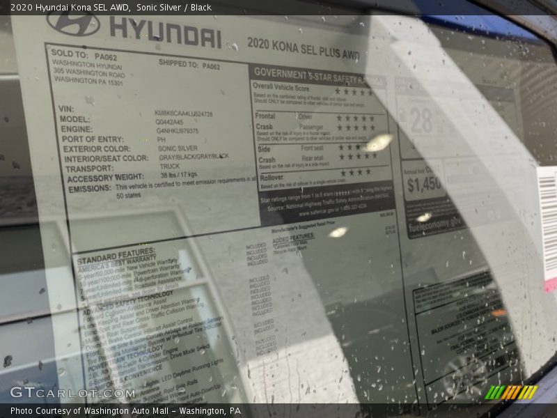 Sonic Silver / Black 2020 Hyundai Kona SEL AWD