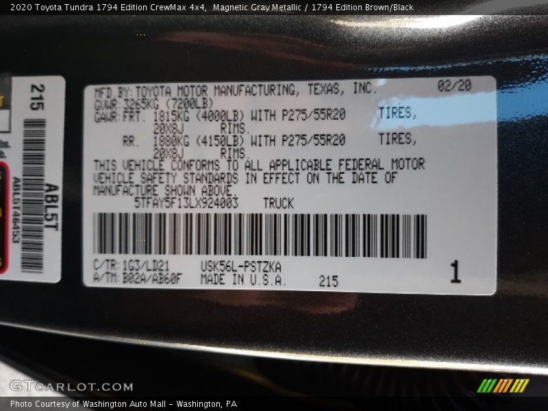 Magnetic Gray Metallic / 1794 Edition Brown/Black 2020 Toyota Tundra 1794 Edition CrewMax 4x4