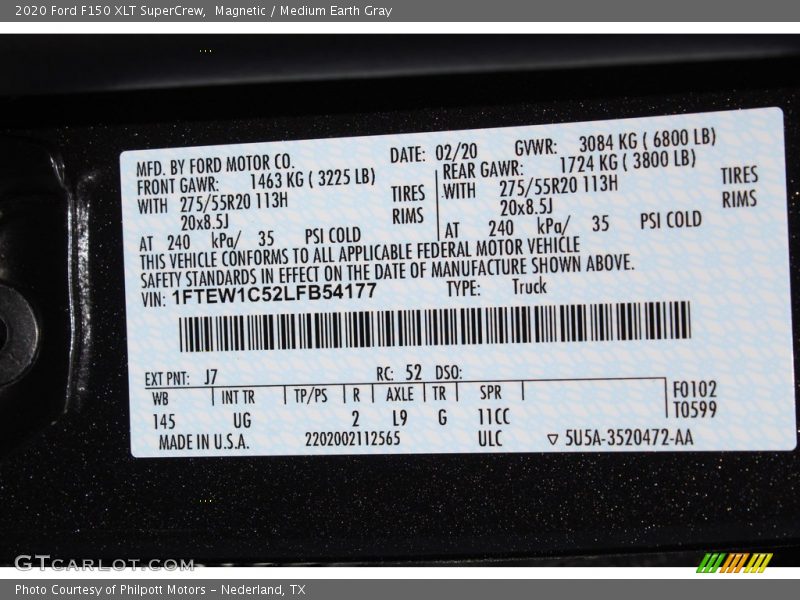 2020 F150 XLT SuperCrew Magnetic Color Code J7