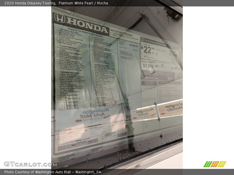 Platinum White Pearl / Mocha 2020 Honda Odyssey Touring