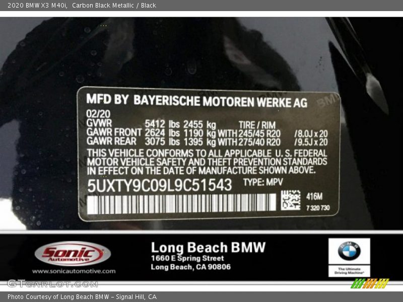Carbon Black Metallic / Black 2020 BMW X3 M40i