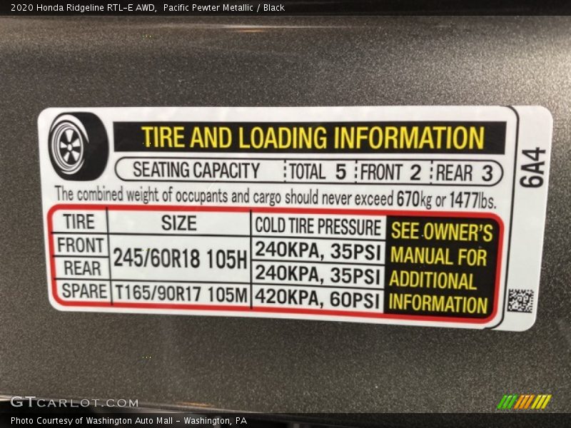 Pacific Pewter Metallic / Black 2020 Honda Ridgeline RTL-E AWD