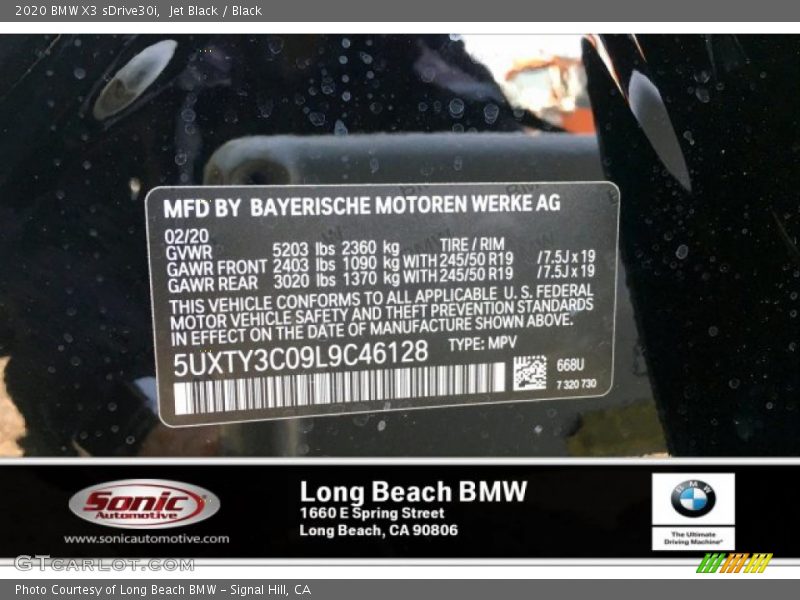 Jet Black / Black 2020 BMW X3 sDrive30i