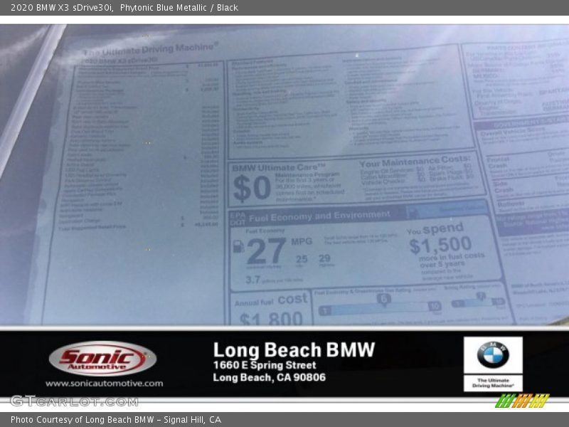 Phytonic Blue Metallic / Black 2020 BMW X3 sDrive30i