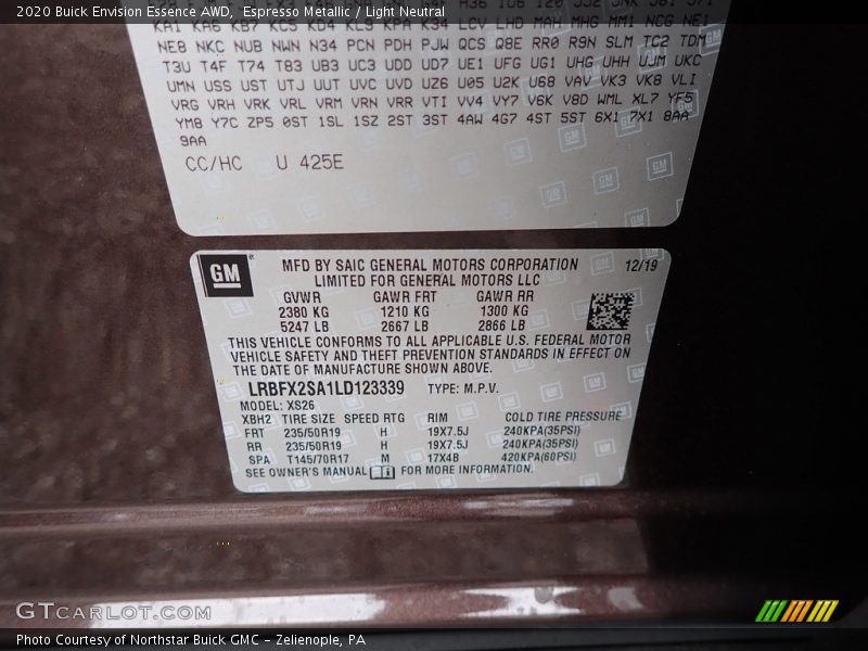 Espresso Metallic / Light Neutral 2020 Buick Envision Essence AWD