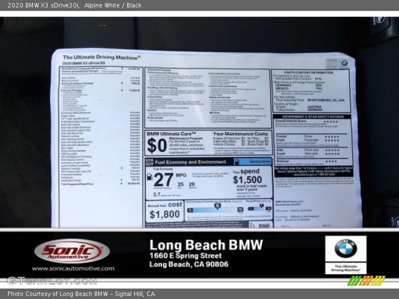 Alpine White / Black 2020 BMW X3 sDrive30i