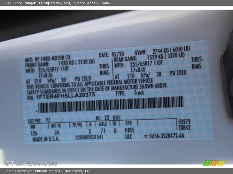 Oxford White / Ebony 2020 Ford Ranger STX SuperCrew 4x4