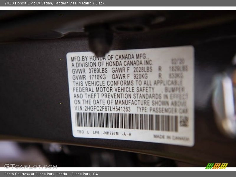 Modern Steel Metallic / Black 2020 Honda Civic LX Sedan