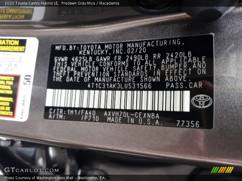 Predawn Gray Mica / Macadamia 2020 Toyota Camry Hybrid LE