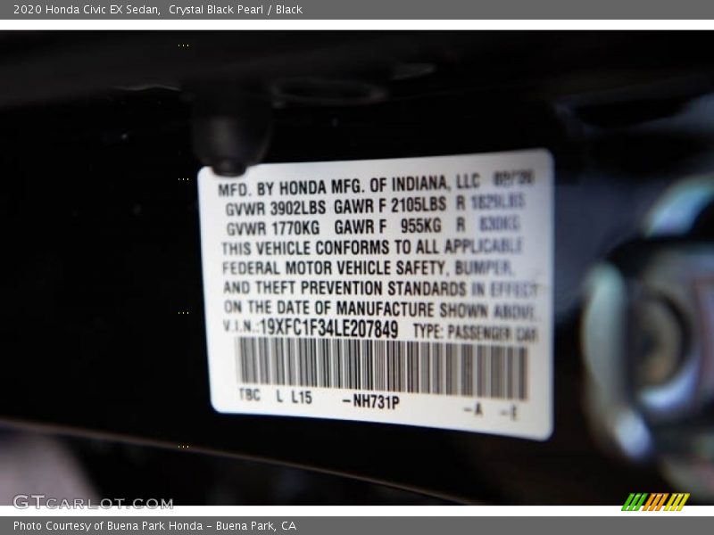Crystal Black Pearl / Black 2020 Honda Civic EX Sedan