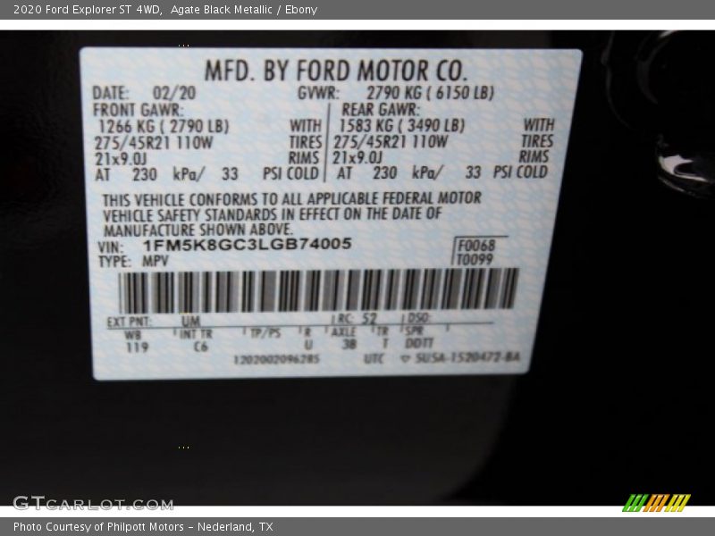 Agate Black Metallic / Ebony 2020 Ford Explorer ST 4WD