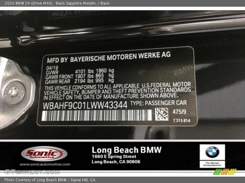 Black Sapphire Metallic / Black 2020 BMW Z4 sDrive M40i