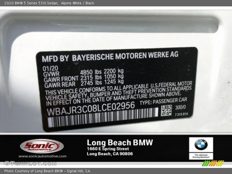 Alpine White / Black 2020 BMW 5 Series 530i Sedan