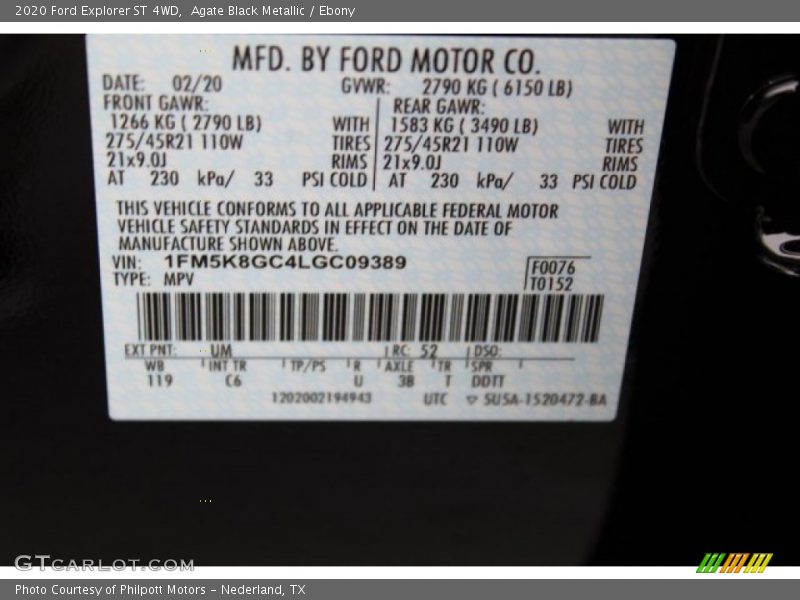 Agate Black Metallic / Ebony 2020 Ford Explorer ST 4WD