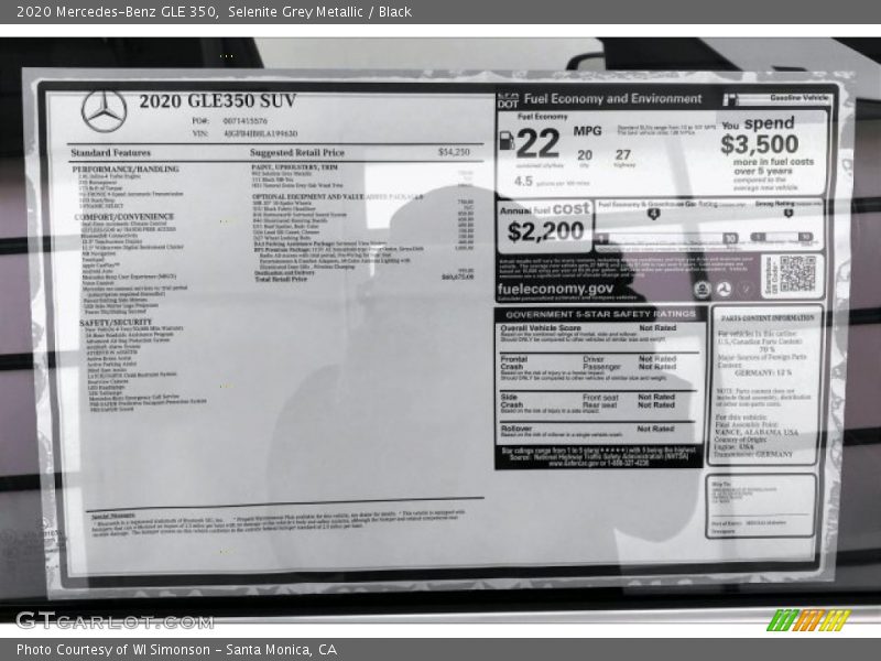  2020 GLE 350 Window Sticker