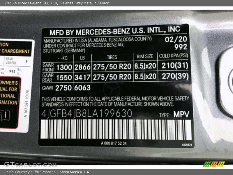 2020 GLE 350 Selenite Grey Metallic Color Code 992