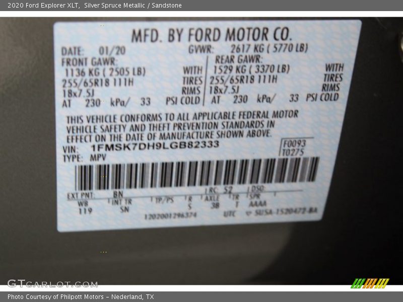 Silver Spruce Metallic / Sandstone 2020 Ford Explorer XLT