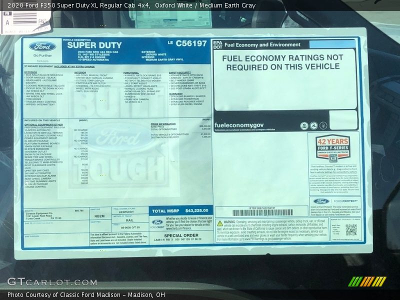  2020 F350 Super Duty XL Regular Cab 4x4 Window Sticker