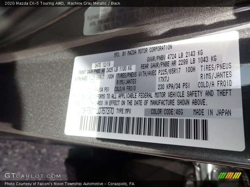Machine Gray Metallic / Black 2020 Mazda CX-5 Touring AWD