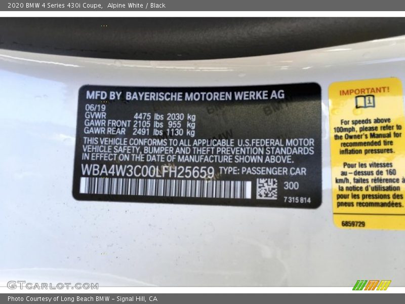 Alpine White / Black 2020 BMW 4 Series 430i Coupe