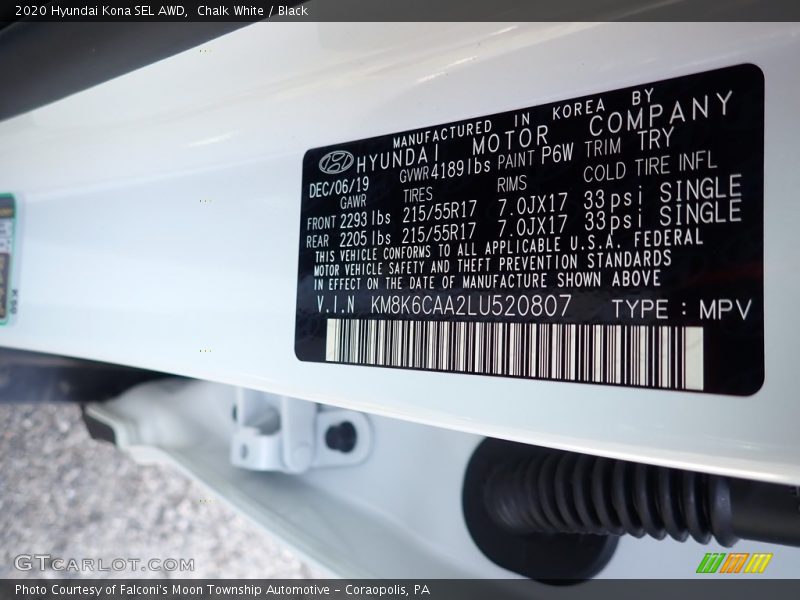 Chalk White / Black 2020 Hyundai Kona SEL AWD