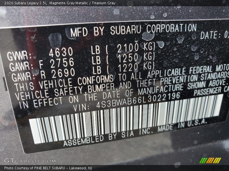 Magnetite Gray Metallic / Titanium Gray 2020 Subaru Legacy 2.5i