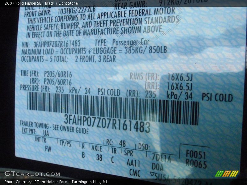 Black / Light Stone 2007 Ford Fusion SE