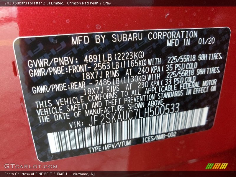 Crimson Red Pearl / Gray 2020 Subaru Forester 2.5i Limited