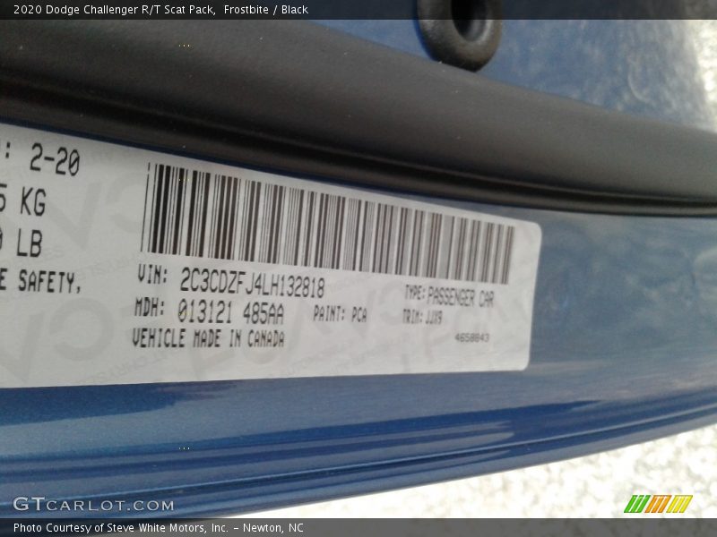 2020 Challenger R/T Scat Pack Frostbite Color Code PCA