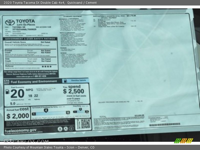 Quicksand / Cement 2020 Toyota Tacoma SX Double Cab 4x4