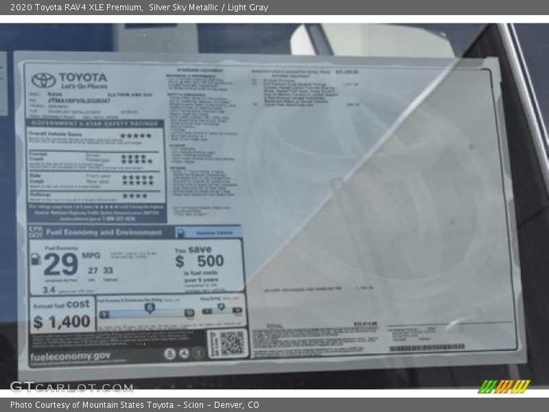Silver Sky Metallic / Light Gray 2020 Toyota RAV4 XLE Premium