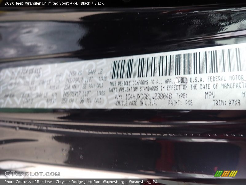 Black / Black 2020 Jeep Wrangler Unlimited Sport 4x4